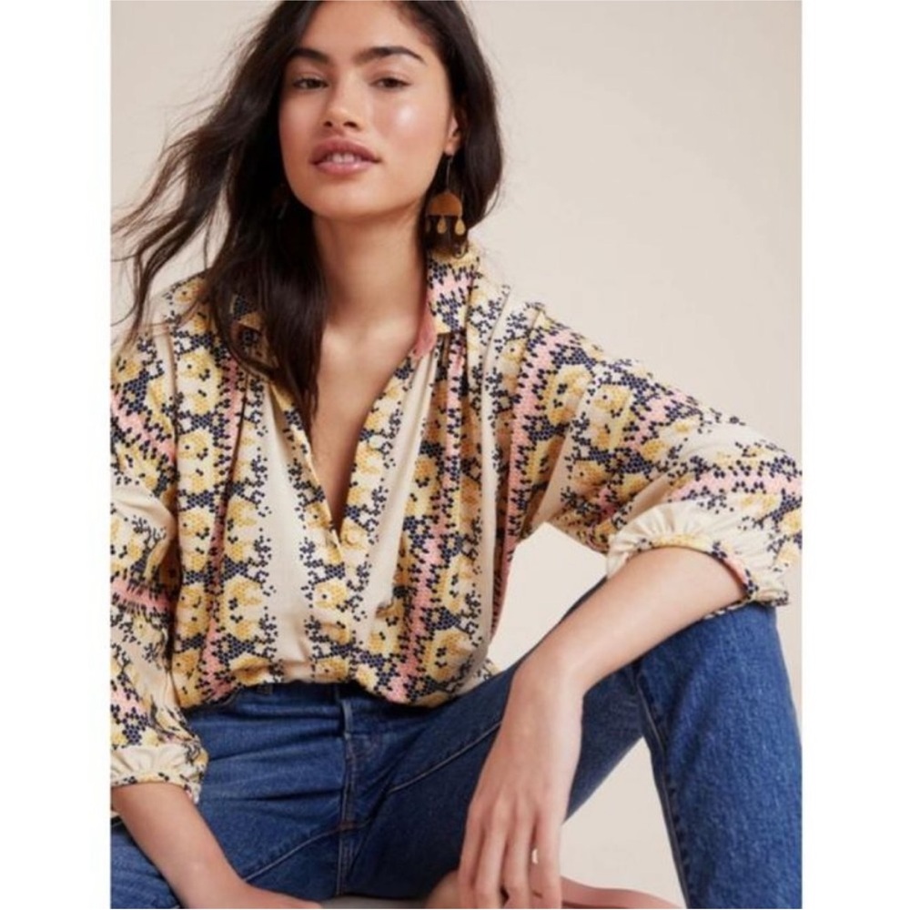 Anthropologie Porridge Abbe Honeycomb Button Down Shirt
